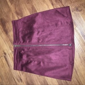 Maroon suede zip up  skirt